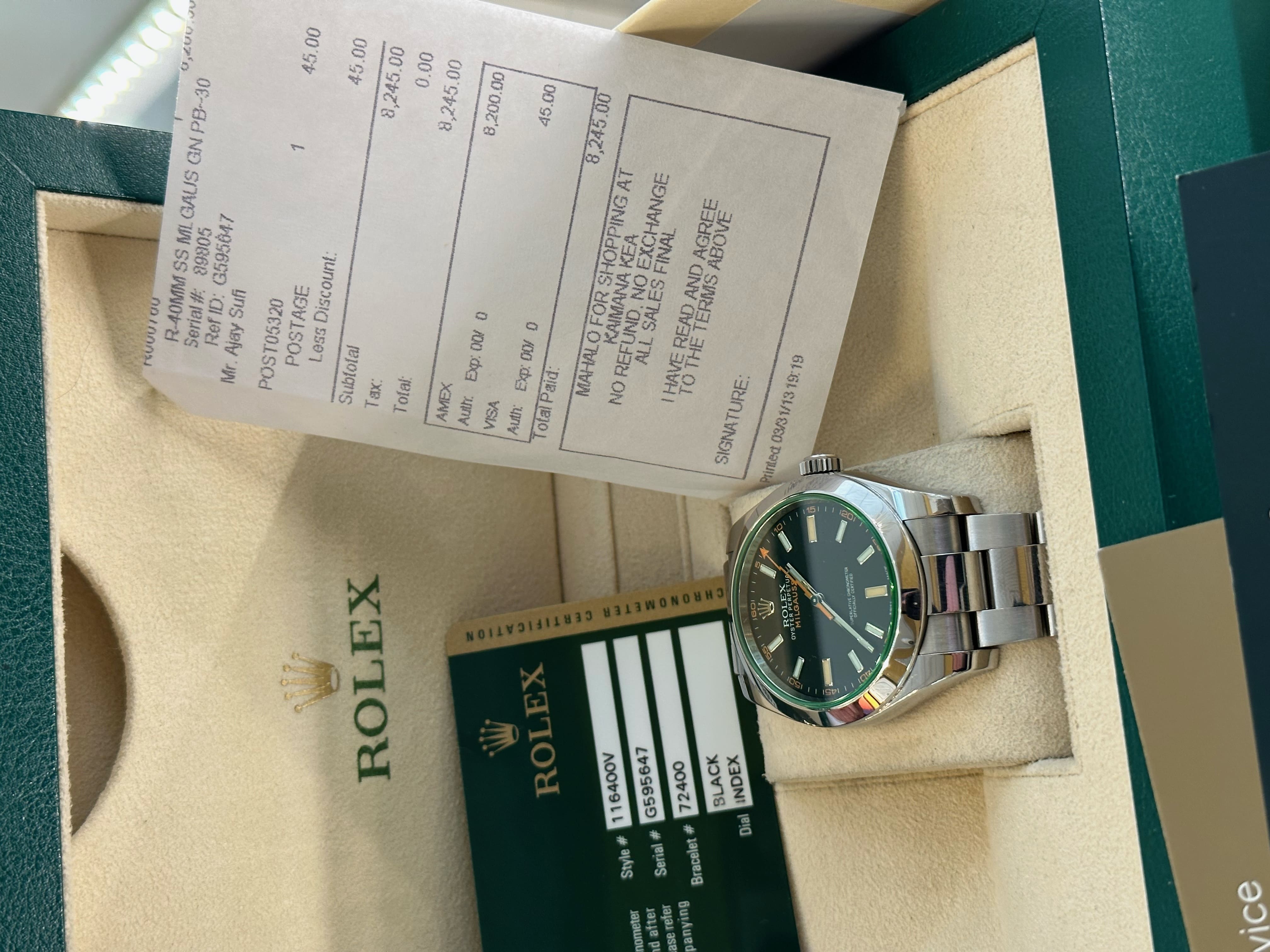 Rolex Milgauss 2013 box and papers